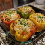 Stuffed Bell Peppers Made with Rice, Black Beans, and Spices