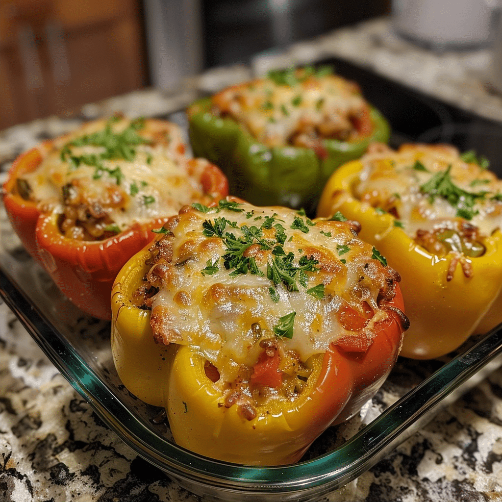 Stuffed Bell Peppers Made with Rice, Black Beans, and Spices